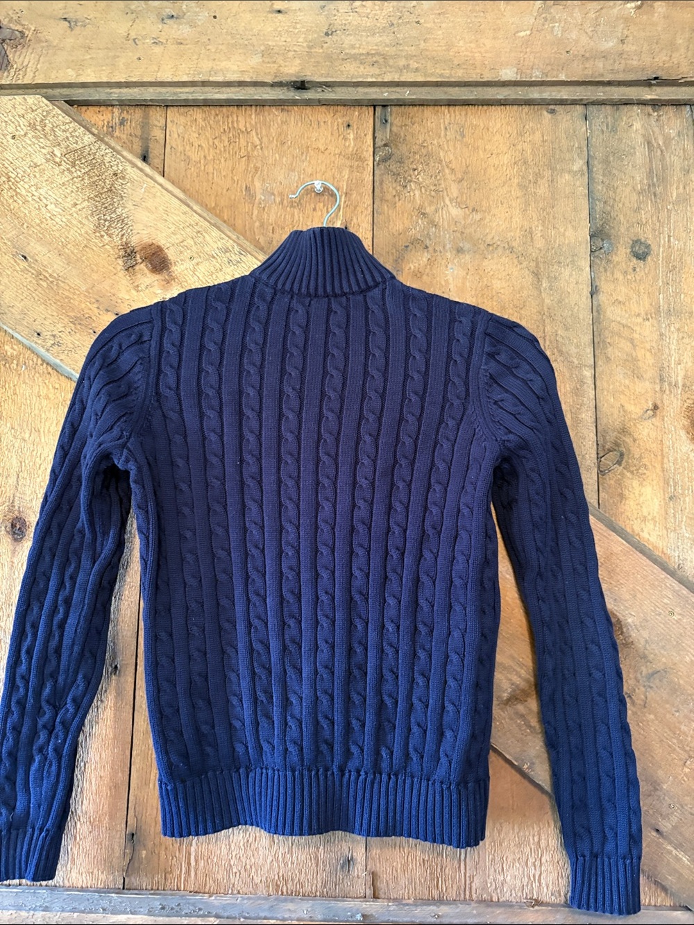 Ralph Lauren Navy Cable-Knit Full Zip Cardigan Crest Sweater Womens XSP - Picture 4 of 11